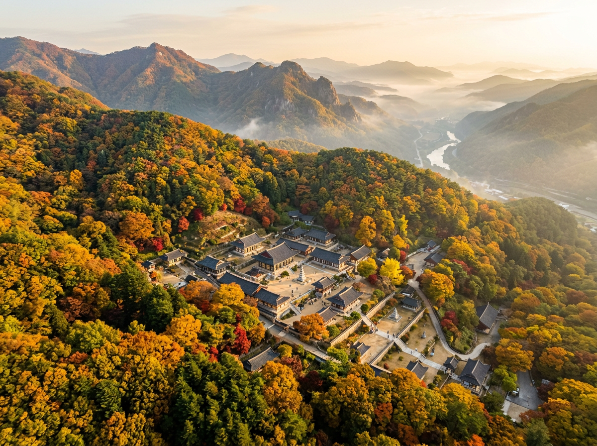 Korean temple nestled in autumn mountains — Korea 8D7N Tour