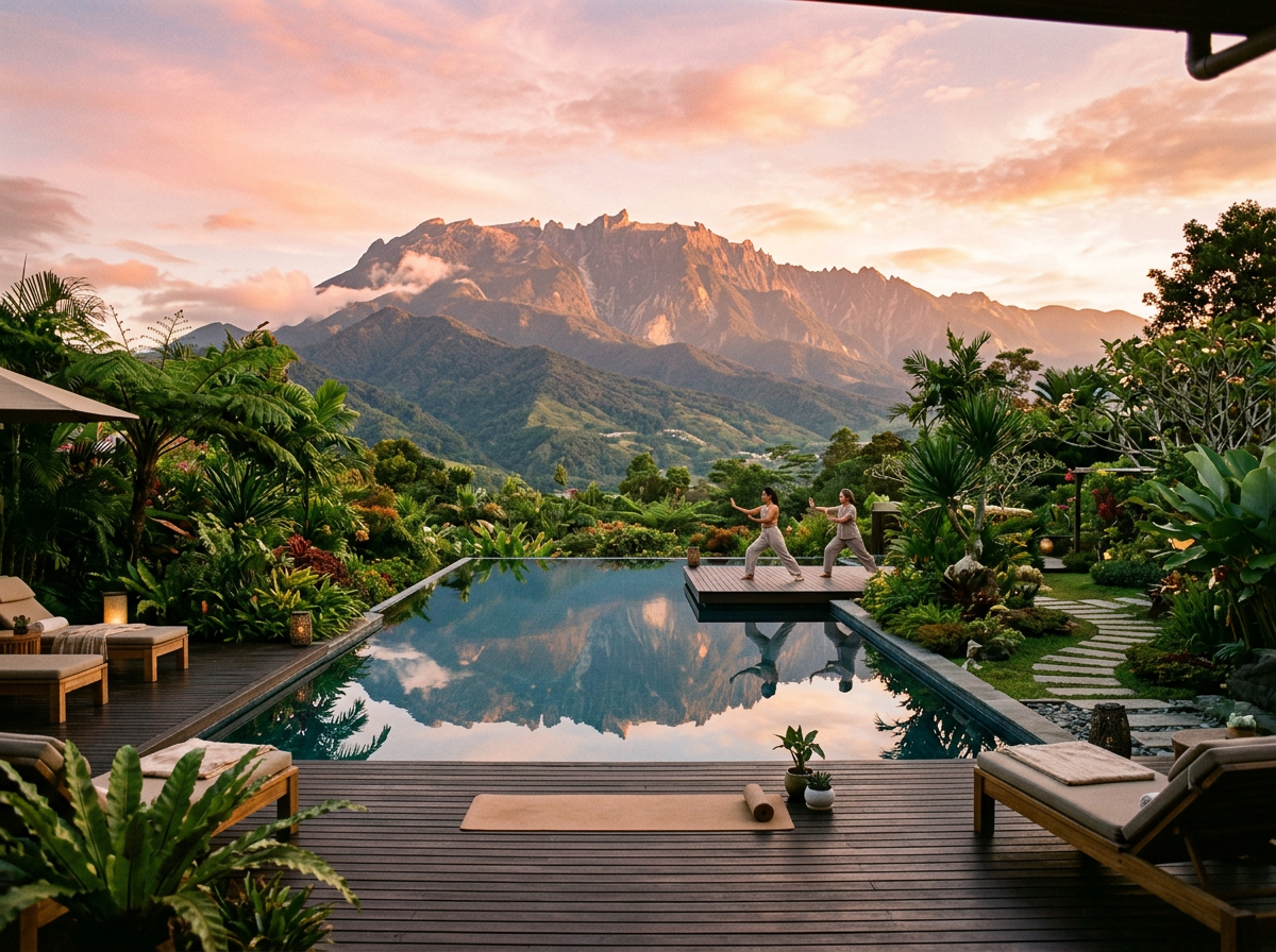 Mount Kinabalu sunrise from a wellness resort — Sabah 3D2N Package